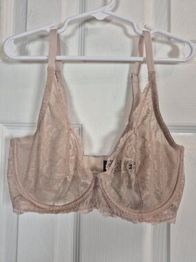 Natori Sheer Lace Underwire Bra 32D Nude Pink Coquette Spring
